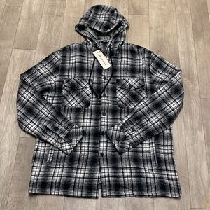 NWT R Jmierr Flannel Plaid Button Down Drawstring Overcoat Shacket Shirt‎ Jacket